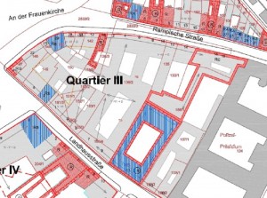 Die CG-Gruppe will im Neumarkt-Quartier III zwischen Landhausstraße und Rampische Straße moderne Wohn-und Geschäftshäuser errichten. Quelle: GHND