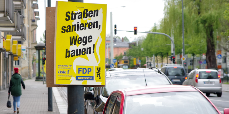 Ein FDP-Wahlplakat in Dresden-Gruna