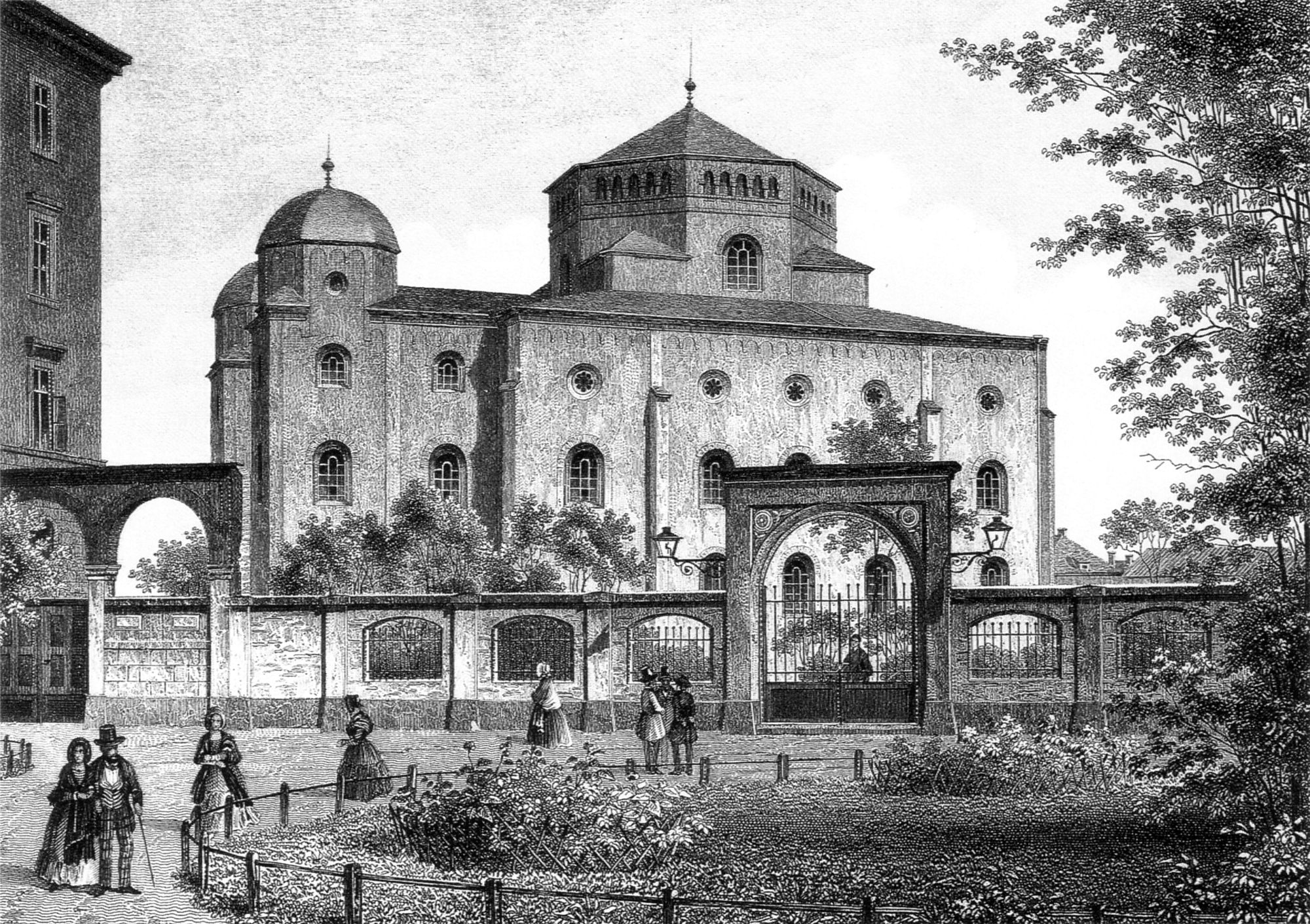 Louis Thümling nach Hermann Krone - Alte Synagoge in Dresden (1850-70) SW, als gemeinfrei gekennzeichnet, Details auf Wikimedia Commons